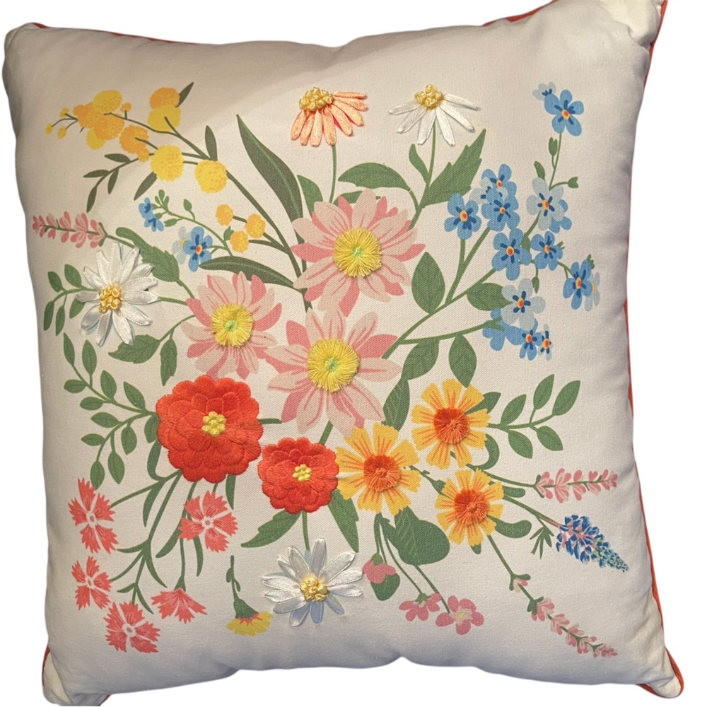 Floral Embroidered Throw Pillow